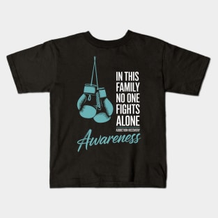 Addiction Recovery Awareness Month Gloves Teal Ribbon Kids T-Shirt